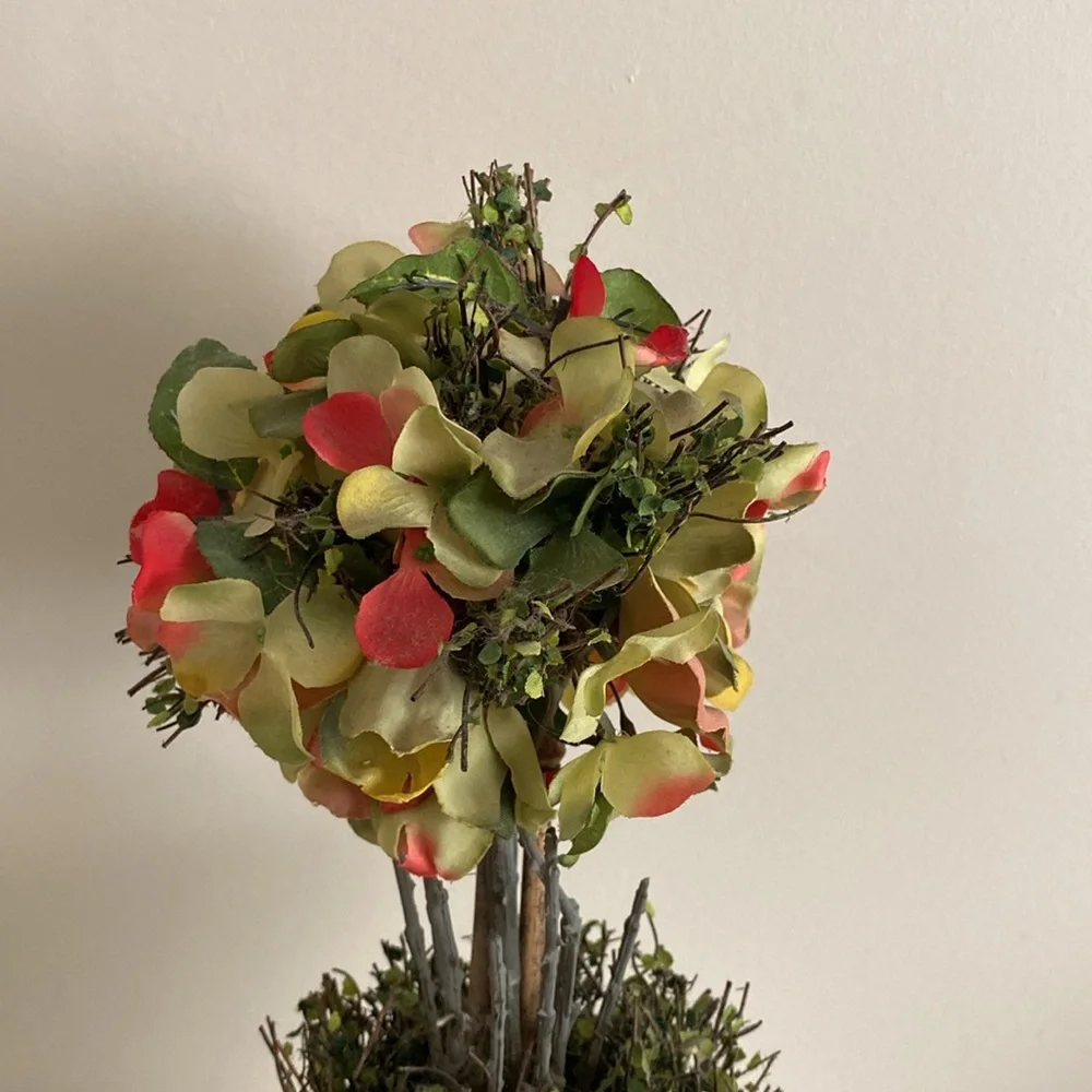 Floral Topiary in Cream Pot hydrangea boxwood accent faux floral cottagecore